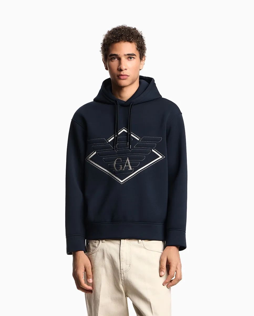 

Мужская толстовка с капюшоном и крупным логотипом Emporio Armani, темно-синий
