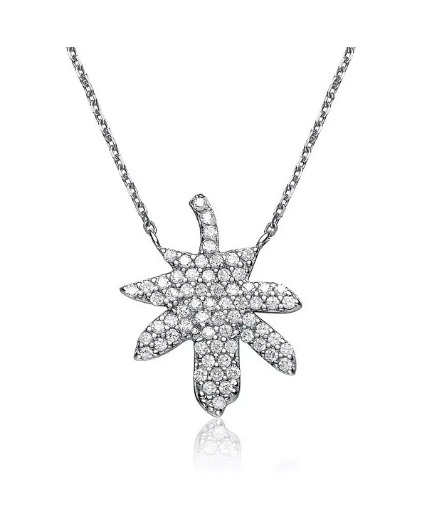 

Подвеска из стерлингового серебра с белыми кубическими цирконами в виде кленового листа Genevive, silver