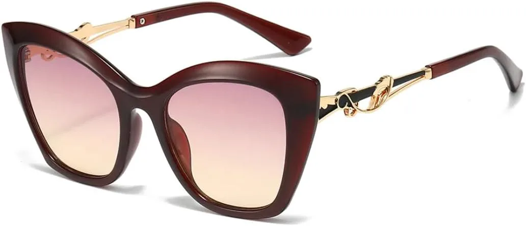 

Винтажные элегантные женские солнцезащитные очки с металлическими вставками в стиле ретро «кошачий глаз», защита от УФ-излучения UV400 TVTBBVV, Pink Yellow