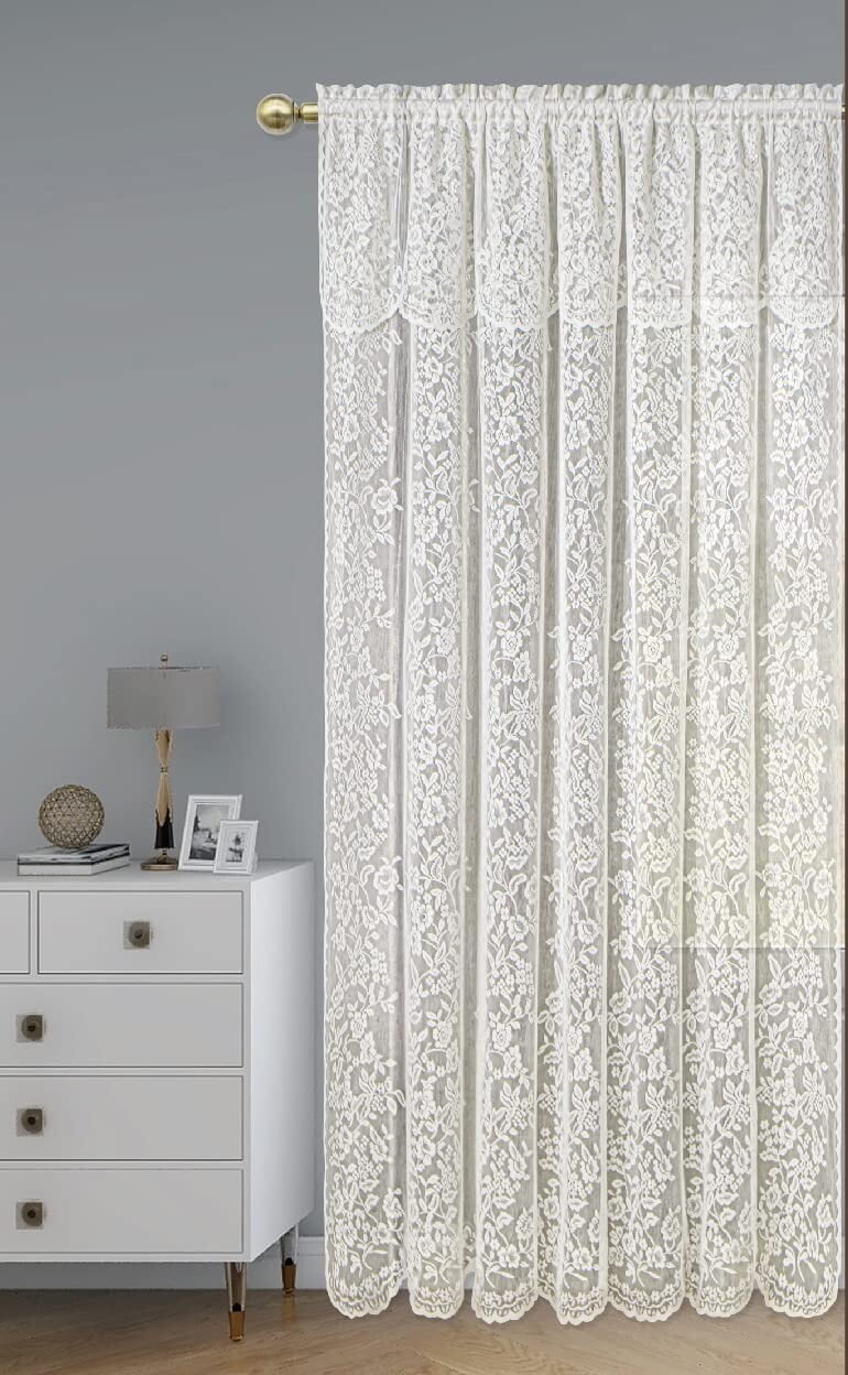 

Романтическая оконная занавеска из кружевной ткани с прикрепленной балдахином, размер 60 x 84 Spring Home, цвет White