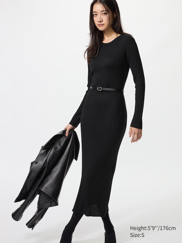 

Рифленое вязаное платье из смеси мериноса Uniqlo, 09 black