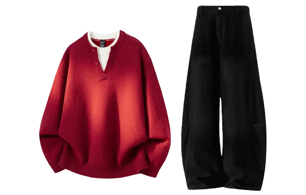 

Повседневный спортивный свитер Unisex с круглой горловиной Moderate X1617, красный sweater+черный pants