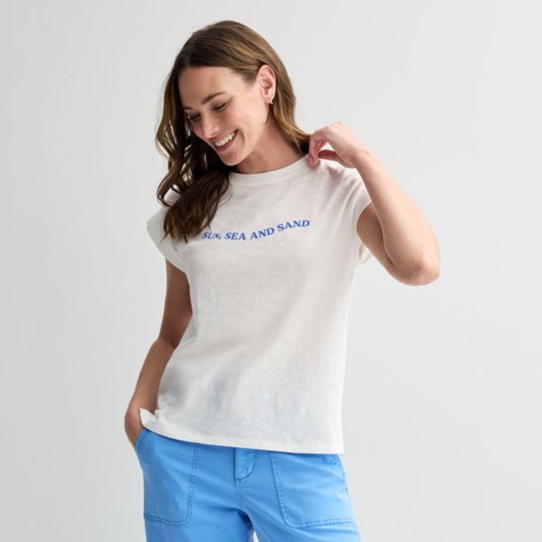 

Женский топ с короткими рукавами для мышц Sonoma Goods For Life, цвет sun sea sand graphic