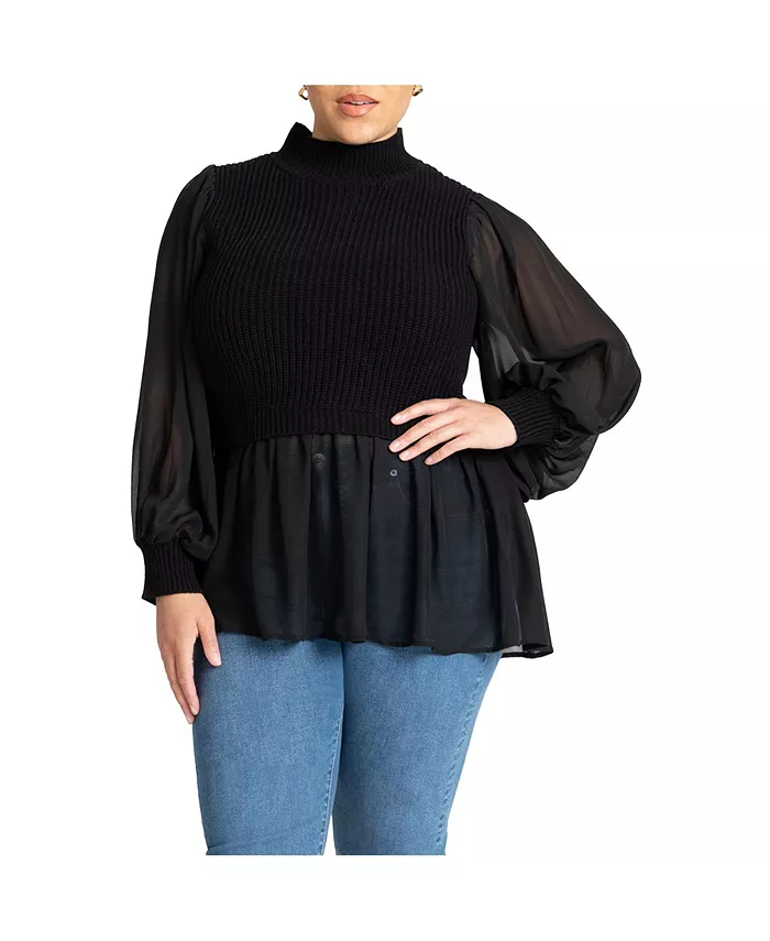 

Женский Plus Size свитер Twofer с шифоном Eloquii, черный