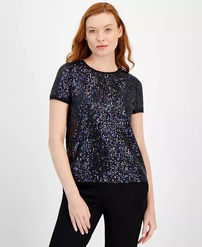 

Женский переливающийся топ с пайетками Anne Klein, черный