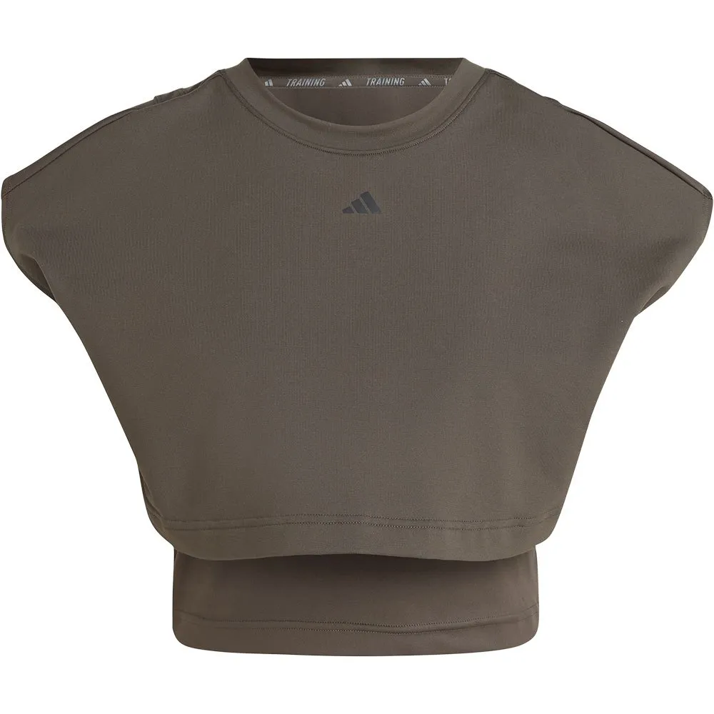 Спортивный топ adidas Power Boxy French Terry 3 Stripes tank, коричневый — фото 3