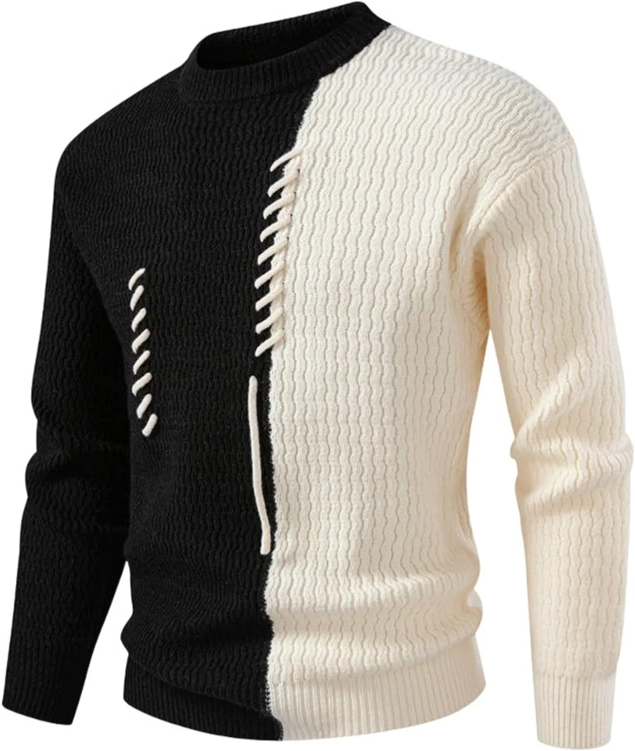 

Мужской повседневный свободный свитер с круглым вырезом и цветными блоками YEBAITOU