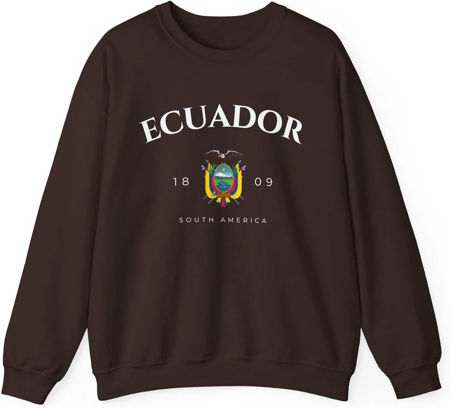 Толстовка Heavy Blend с круглым вырезом унисекс Ecuador South America, герб Эквадора GENERIC, Dark Chocolate