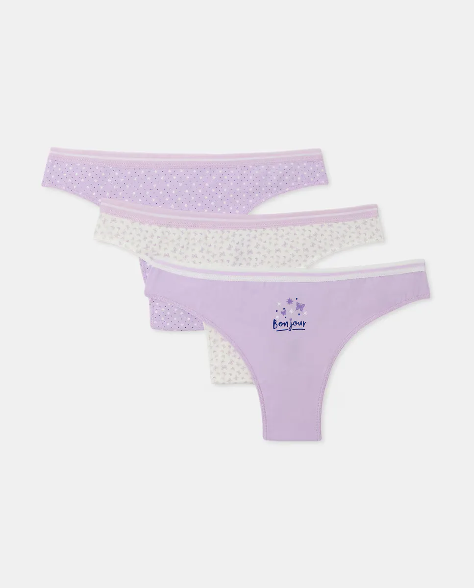 

Набор из 3 стрингов с принтом bonjour Easy Wear, цвет Lila