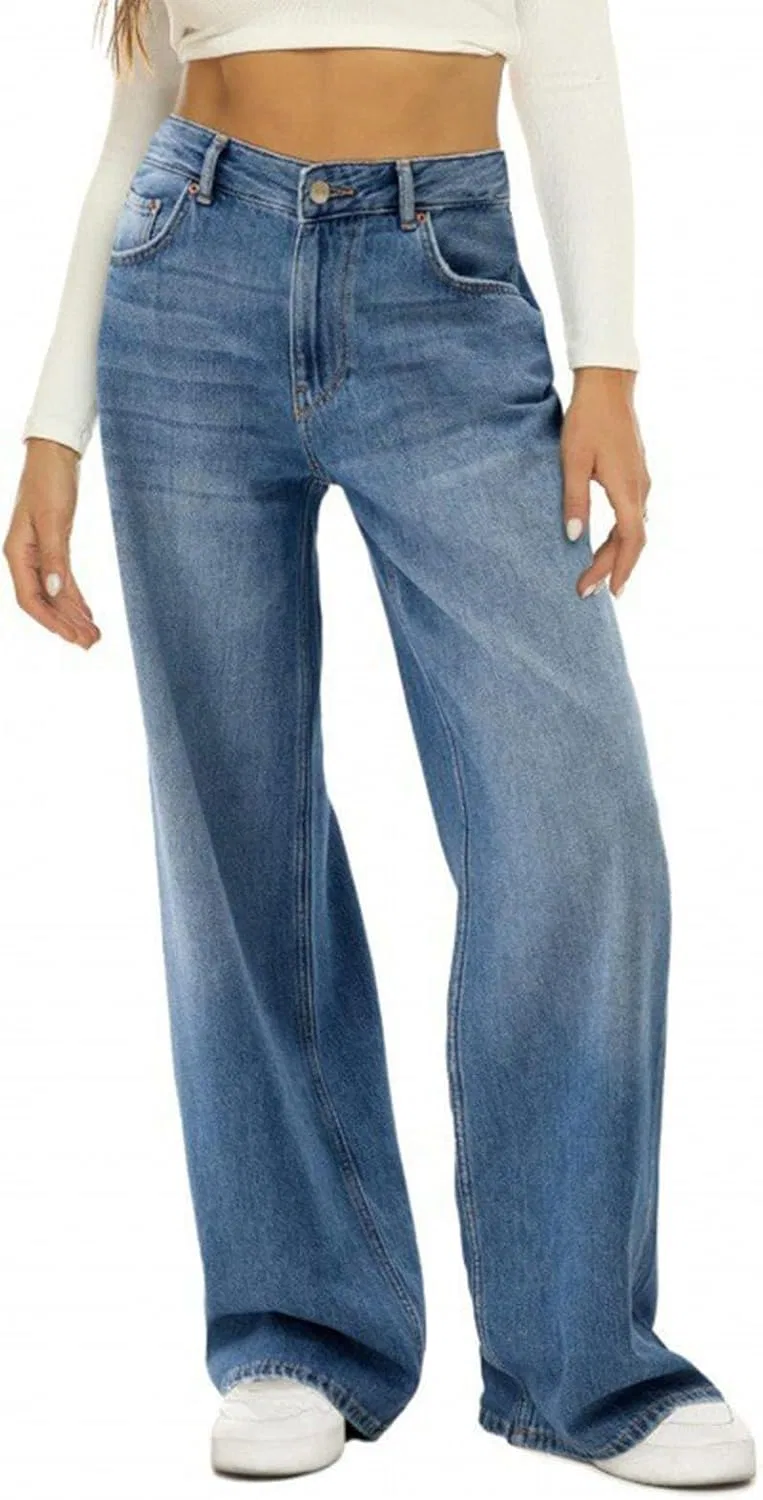 Джинсы прямые свободные, Elastic Waist, X3-blue
