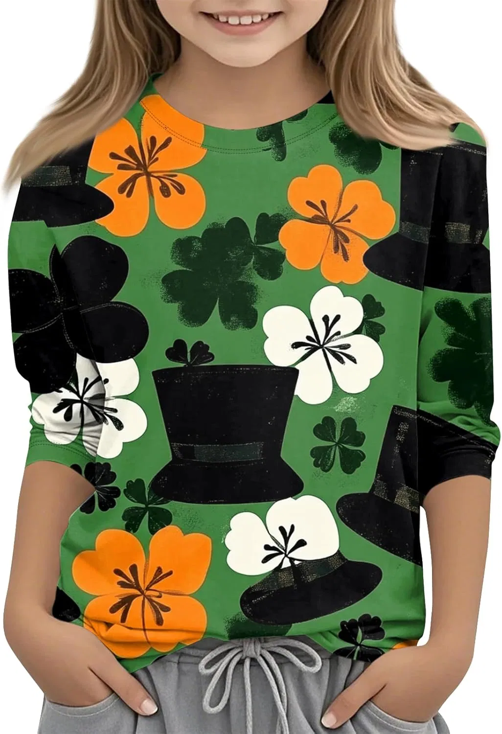Футболка оверсайз с принтом St. Patrick's Day, 3/4 рукав, 2-saffron