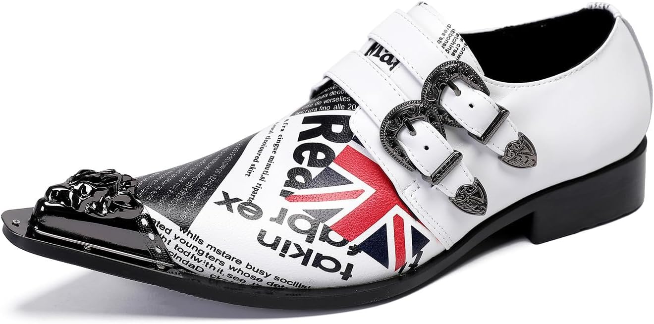 

Мужские лоферы Santimon, повседневные, для вечеринки, кожаные с металлическим носком, без шнурков, стиль вестерн, свадебные, модные, на выпускной, с пряжкой, для мальчиков, белый