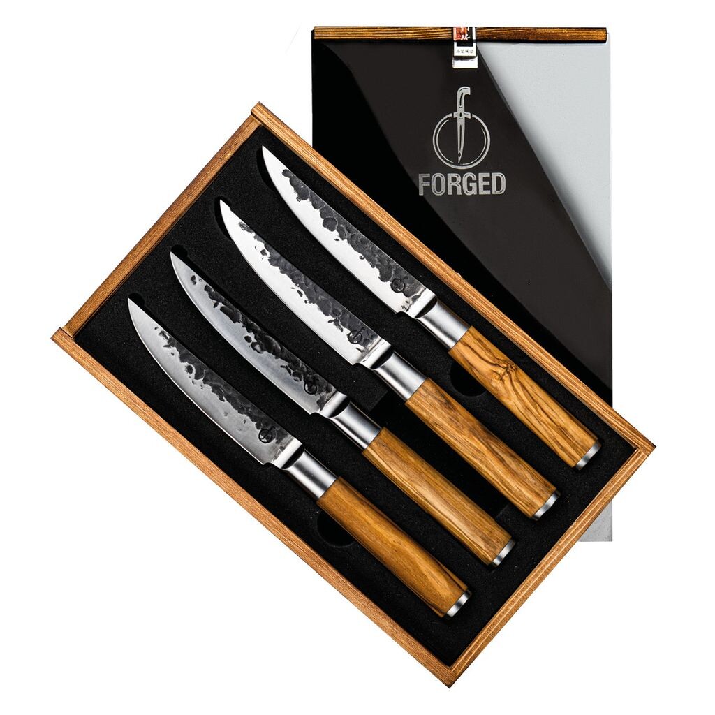 

FORGED 4 ножа для стейка ручной ковки в подарочной упаковке из оливкового дерева
