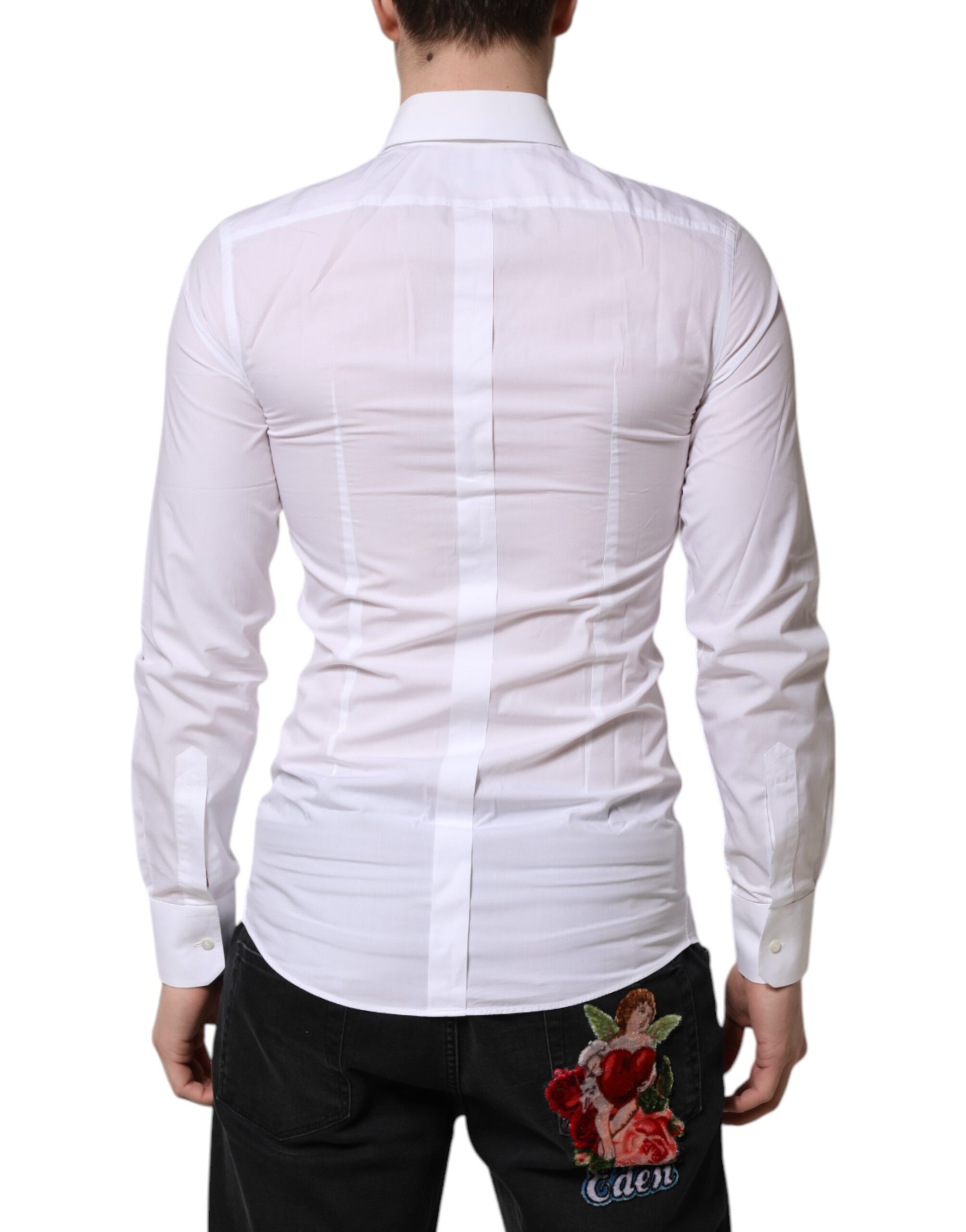 Белое золото с длинными рукавами мужская формальная рубашка Dolce & Gabbana, White — фото 3