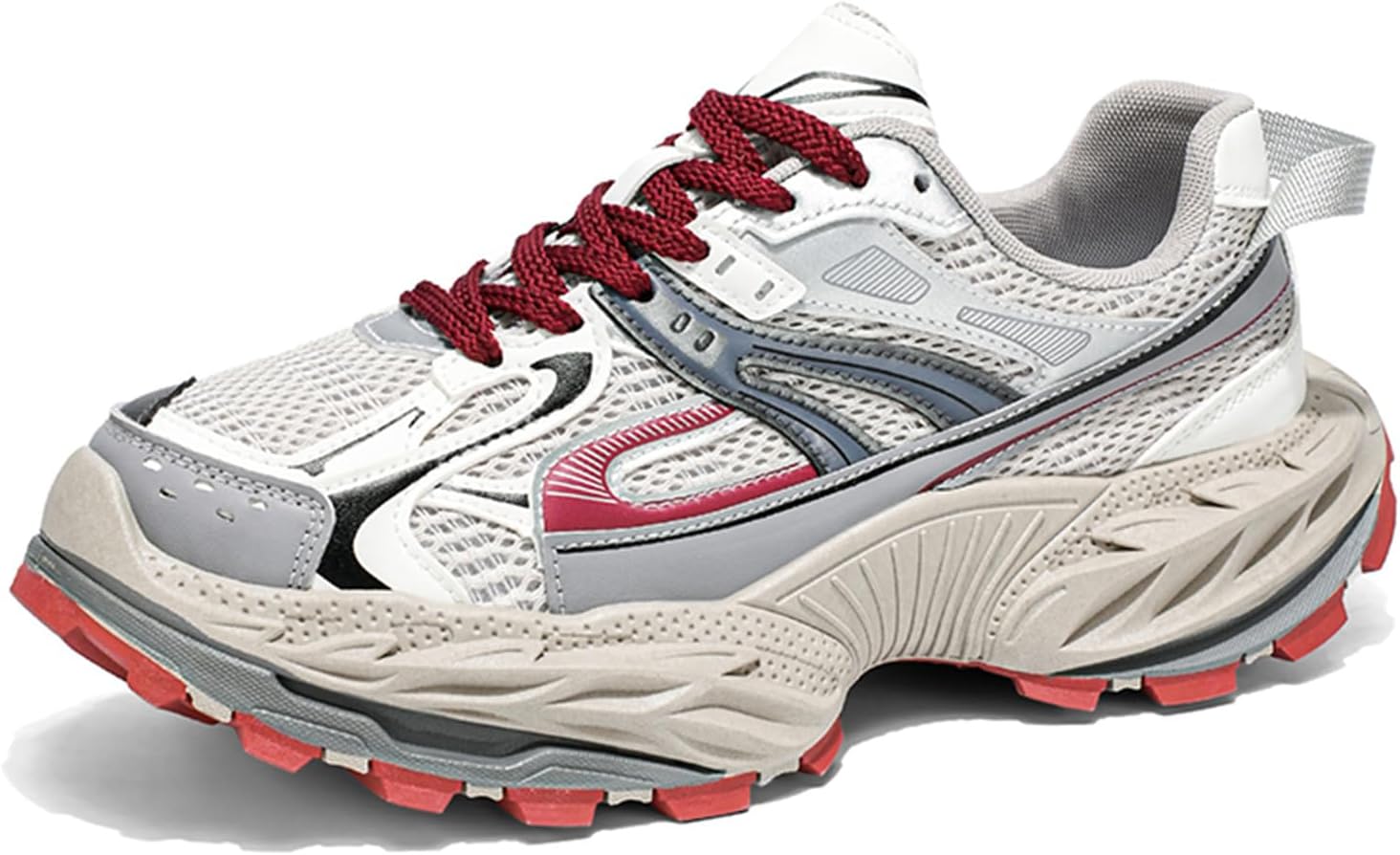 

Мужские кроссовки Netehadi с цветными блоками, массивной платформой, шнуровкой, повседневные, с нескользящей подошвой, с круглым носком, для прогулок, вождения и повседневной носки, красный