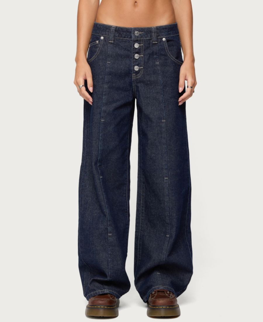 

Женские джинсы Polley с застежкой на пуговицы, низкой посадкой и свободным кроем Edikted, Dark-blue-washed