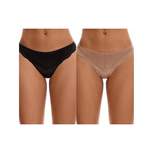 

2 пачки женских атласных шелковистых трусиков-хипстеров с низкой посадкой и отделкой кружевом Inspire Chic, Black Brown