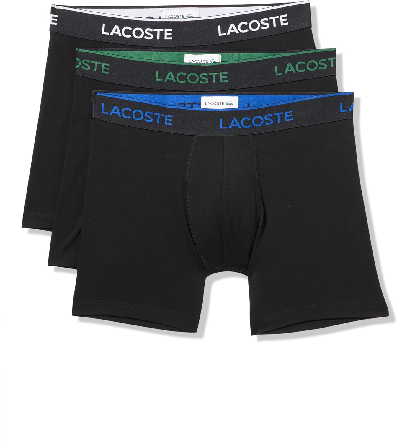 

Lacoste мужские хлопковые боксеры Stretch Essentials, 3 шт (Amazon Exclusives), Black/White/Captain/Green