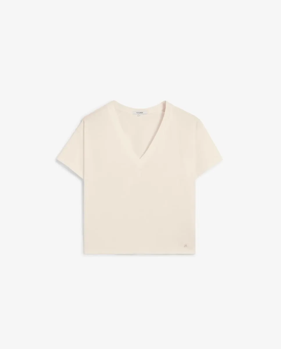 

Женская хлопковая футболка с V-образным вырезом Scalpers, бежевый