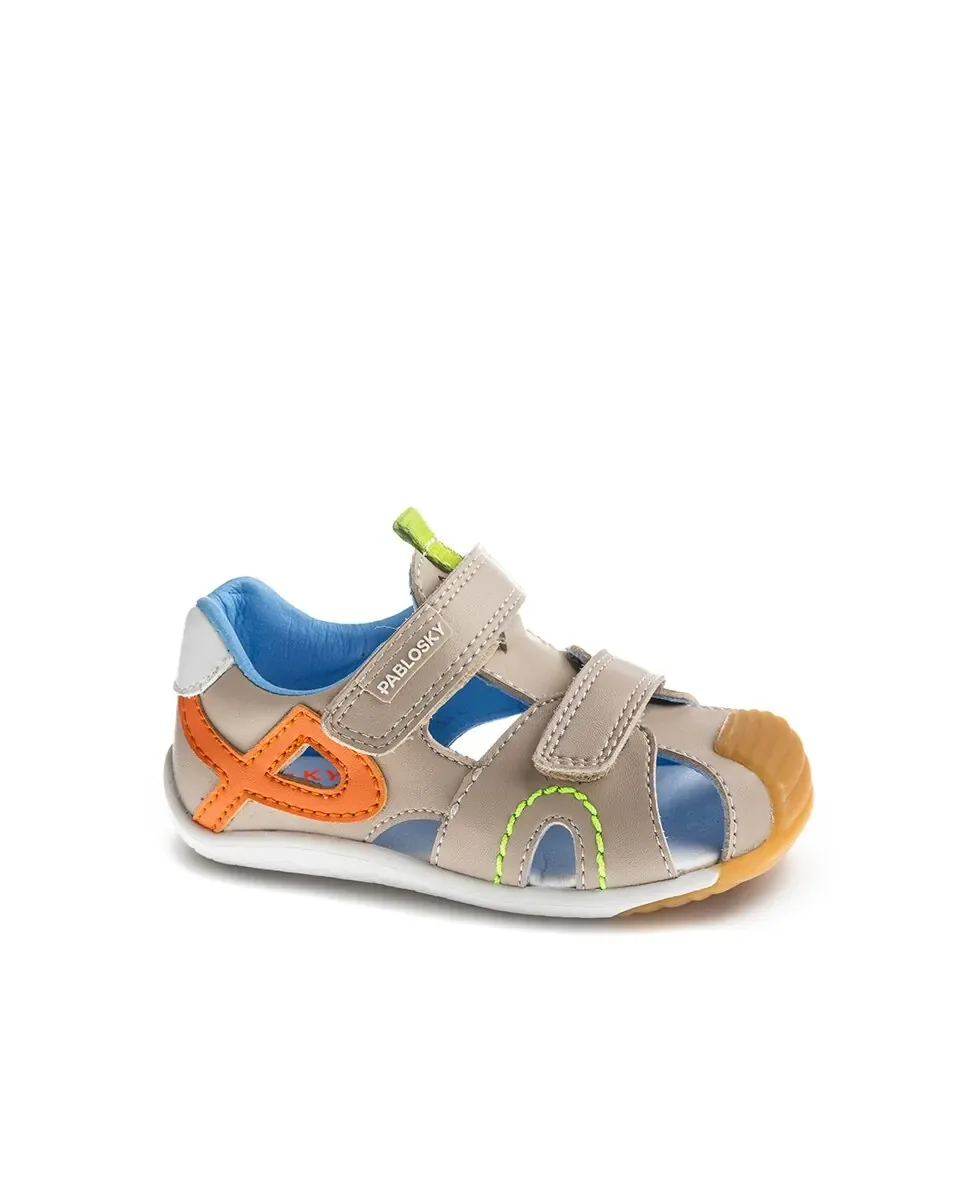 Сандалии для мальчика-ребенка босиком с застежкой-липучкой Pablosky, бежевый