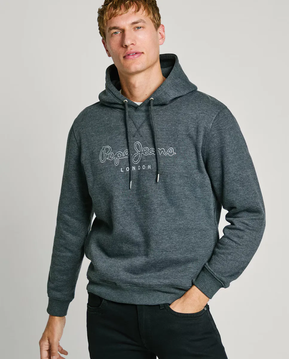 

Мужская толстовка с регулируемым капюшоном и вышитым логотипом Pepe Jeans, темно-серый
