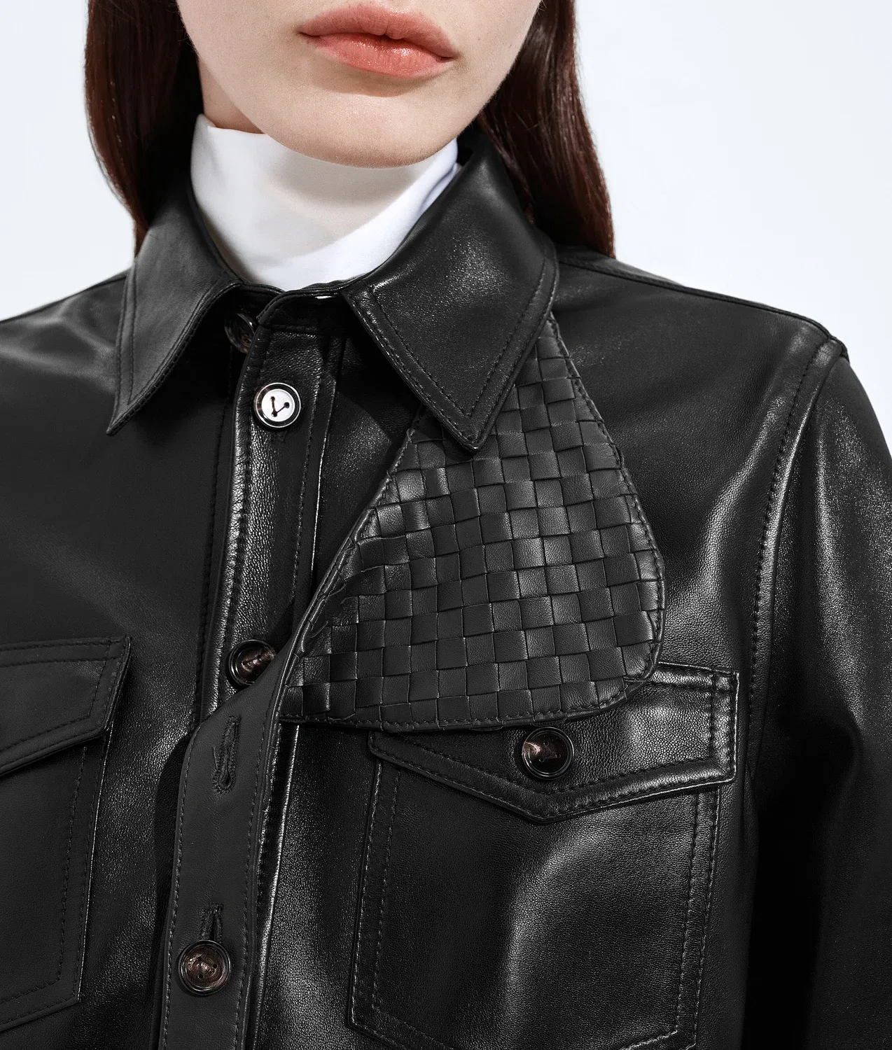 Рубашка из полуглянцевой кожи BOTTEGA VENETA, черный — фото 3