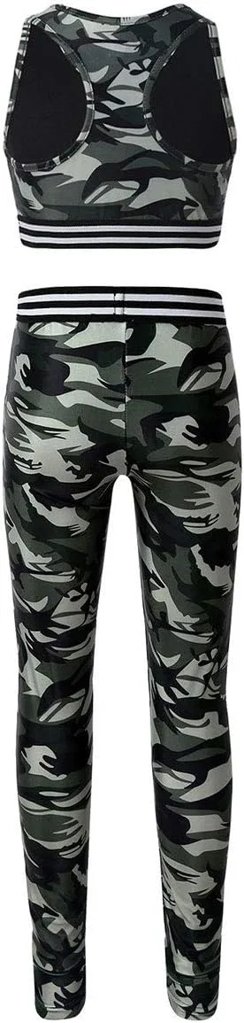 Детский спортивный комплект с топом и леггинсами FEESHOW, Army Green — фото 2