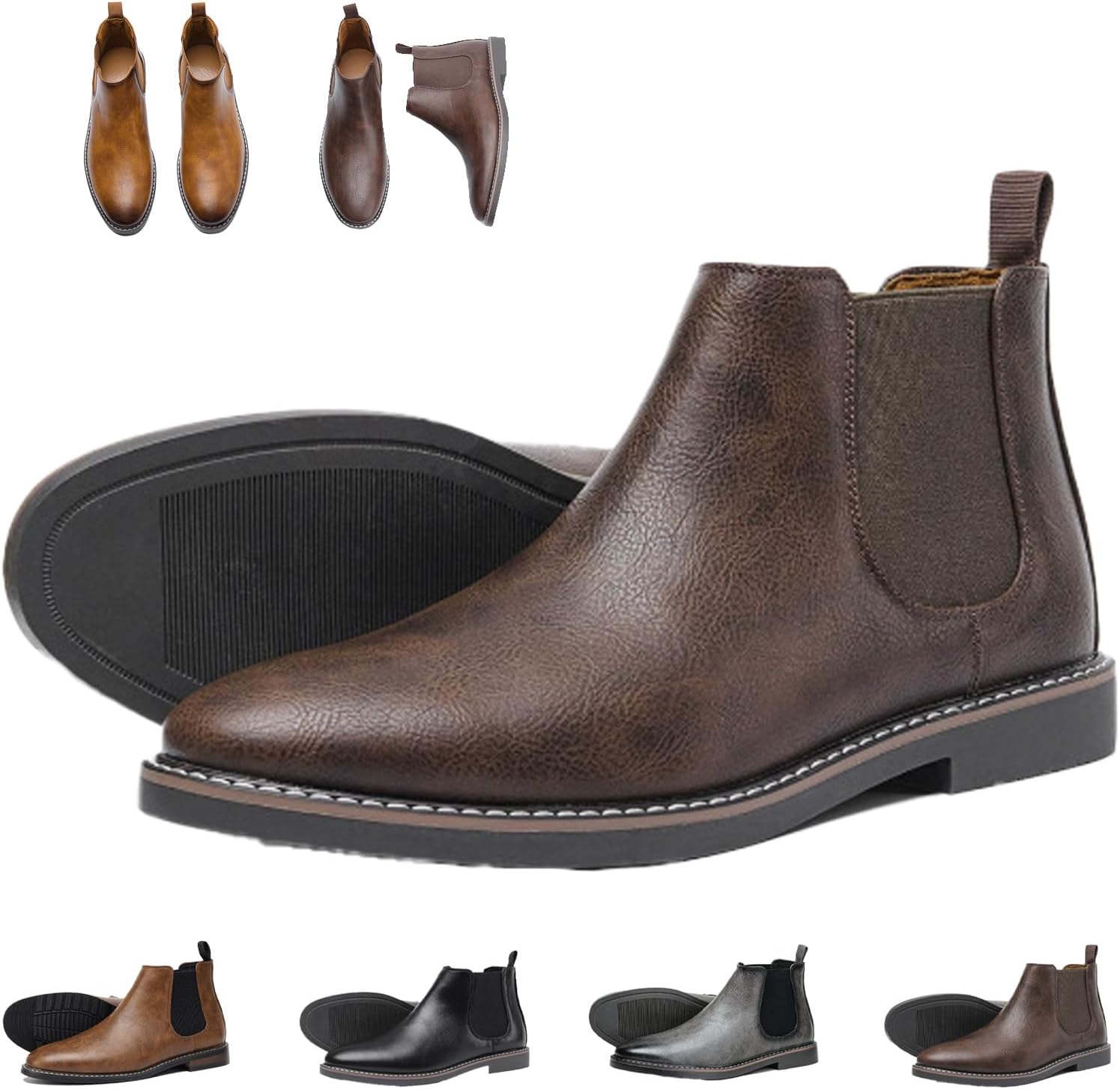 

Мужские кожаные ботильоны челси GHTRHSB, ковбойские повседневные деловые ботинки в стиле вестерн, классические рабочие ботинки без шнурков с эластичной резинкой, Coffee 11