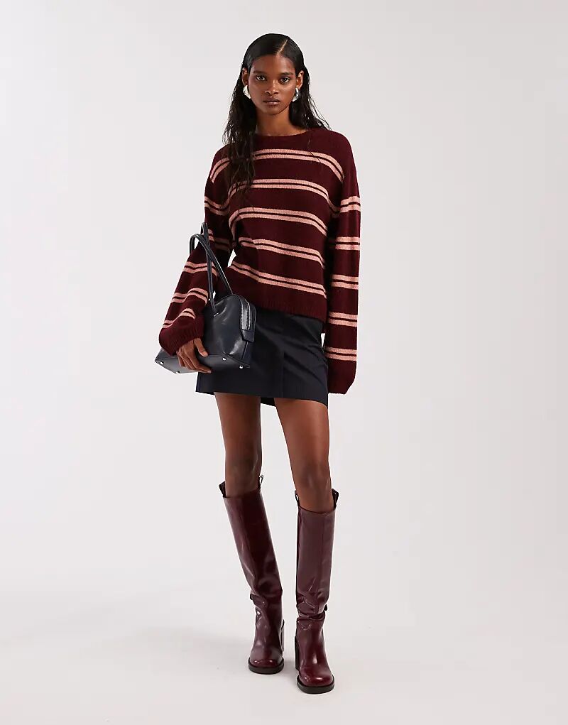 

& Other Stories сверхмягкий джемпер из смеси шерсти альпаки с широкими рукавами в бордовую и розовую полоску