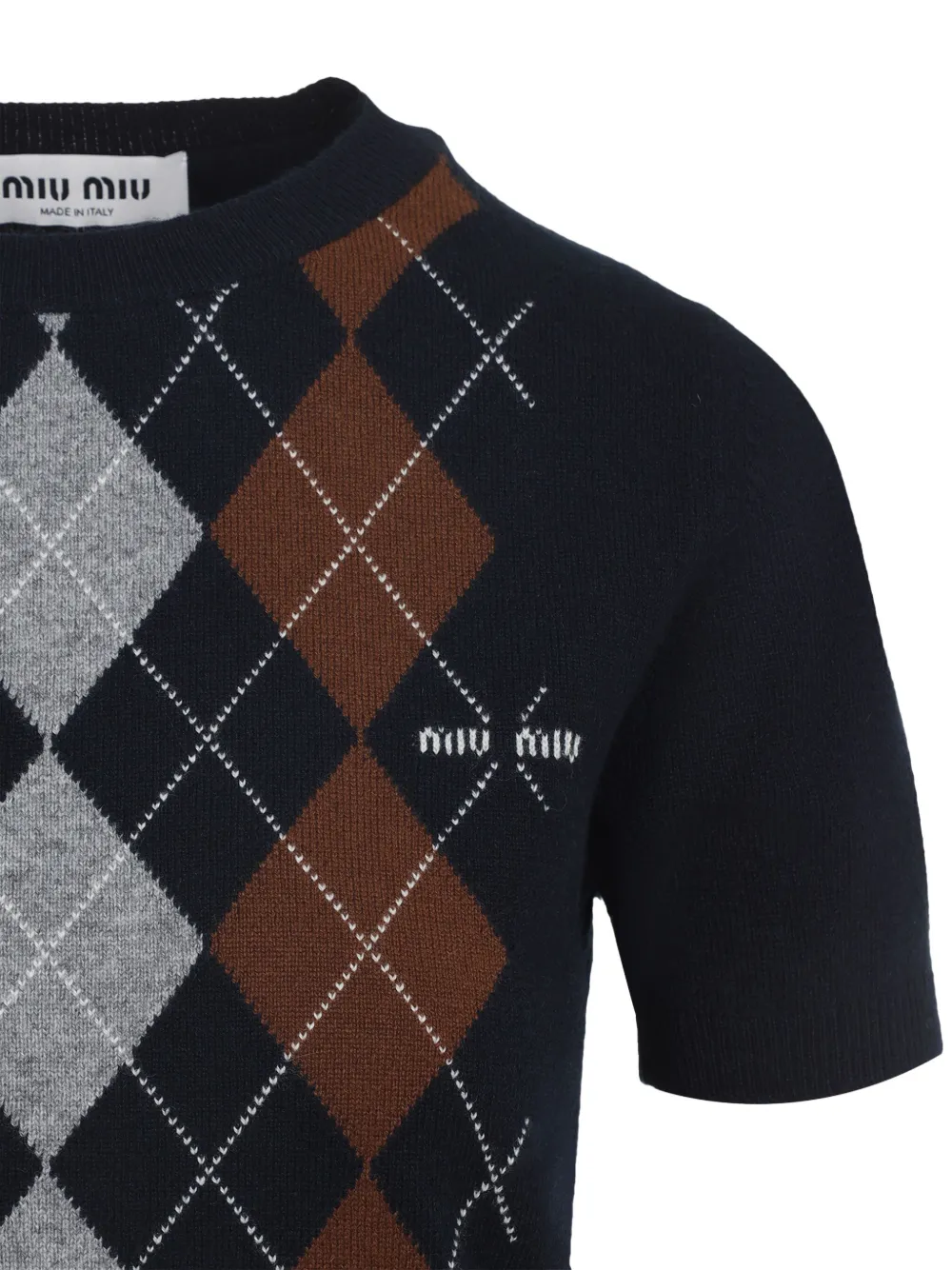 Топ с короткими рукавами и узором аргайл MIU MIU, синий — фото 3
