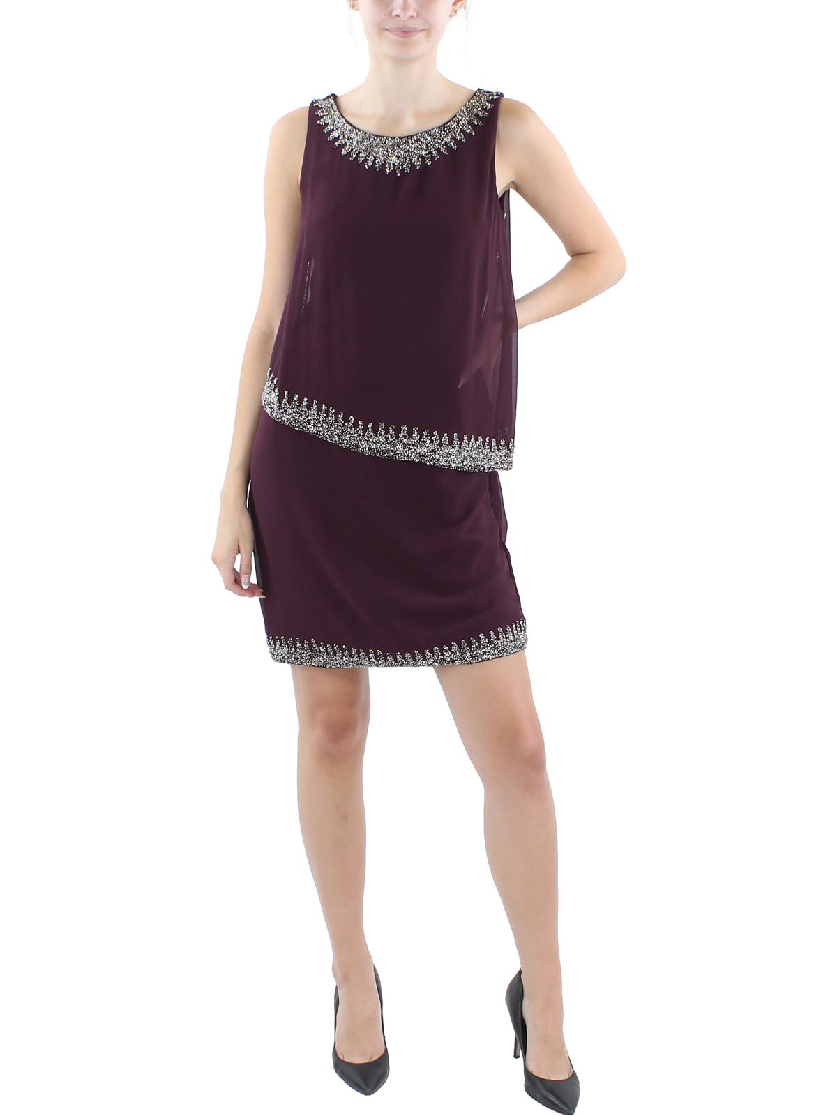 

Женское короткое платье-трапеция с бисером JKara, цвет wine