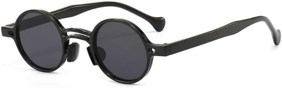 

Солнцезащитные очки PUB Vintage Small Round с изогнутой двойной носовой частью. Прекрасные солнцезащитные очки для мужчин и женщин, Black Frame Grey Flakes