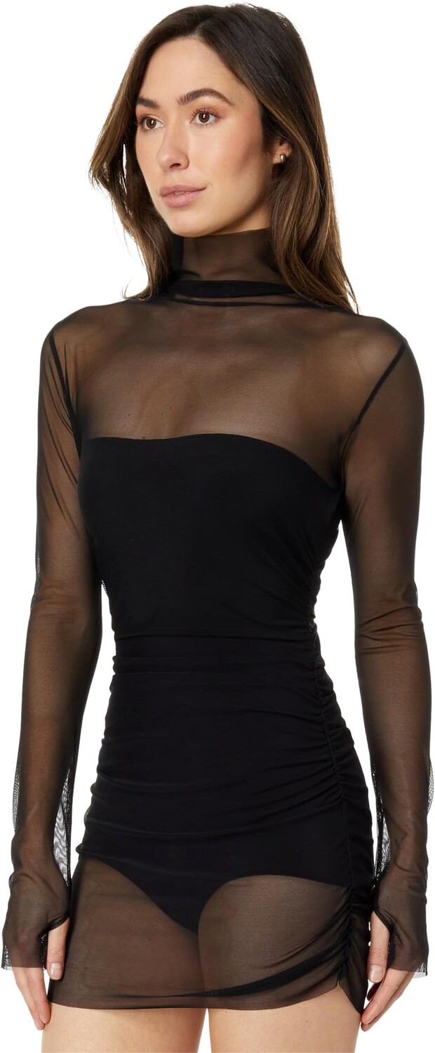 

Платье Norma Kamali Long Sleeve Turtleneck Super Mini Dress, цвет Black/Black Mesh