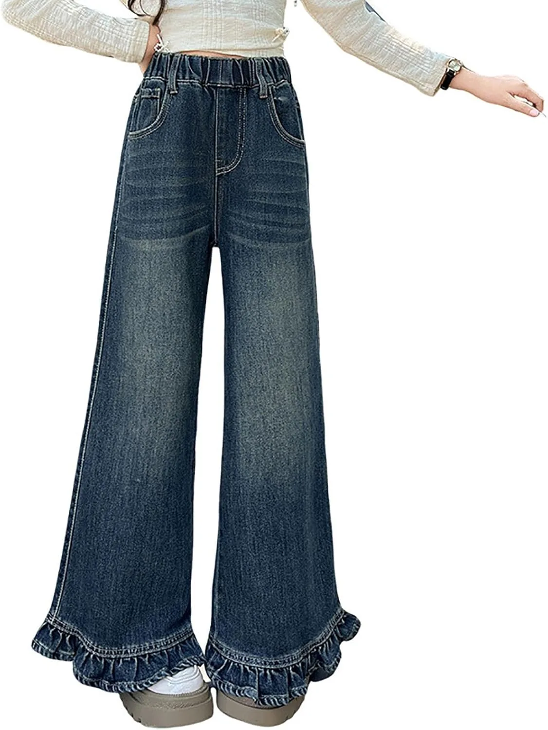 

Джинсы для девочек в стиле Y2K с эластичным поясом