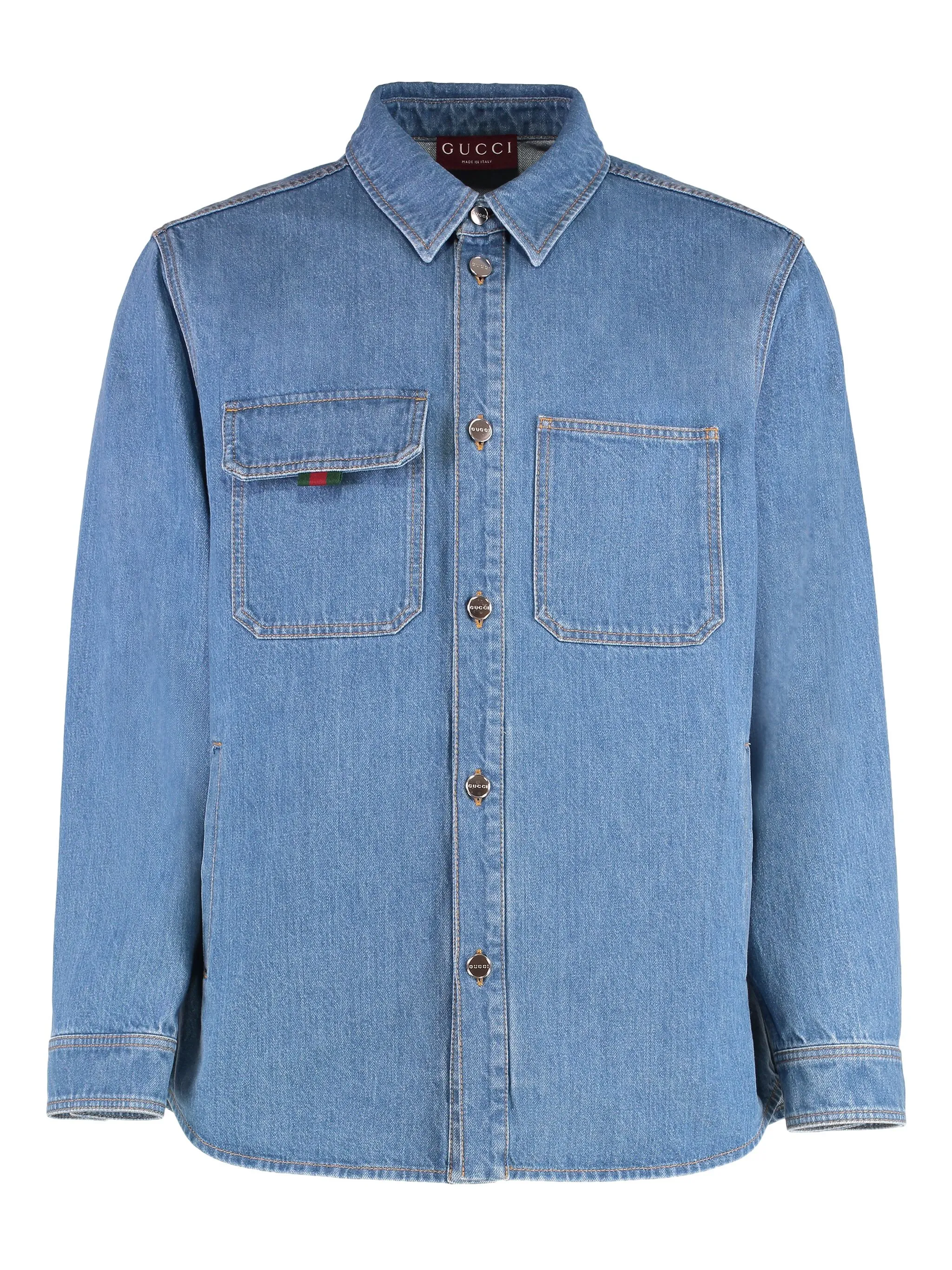 

Джинсовая рубашка с накладными карманами Gucci, синий