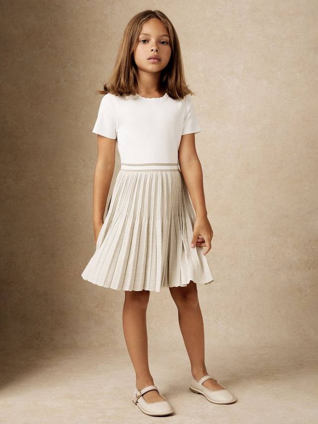 

Детское платье Zoe с короткими рукавами и плиссировкой Reiss, Ivory