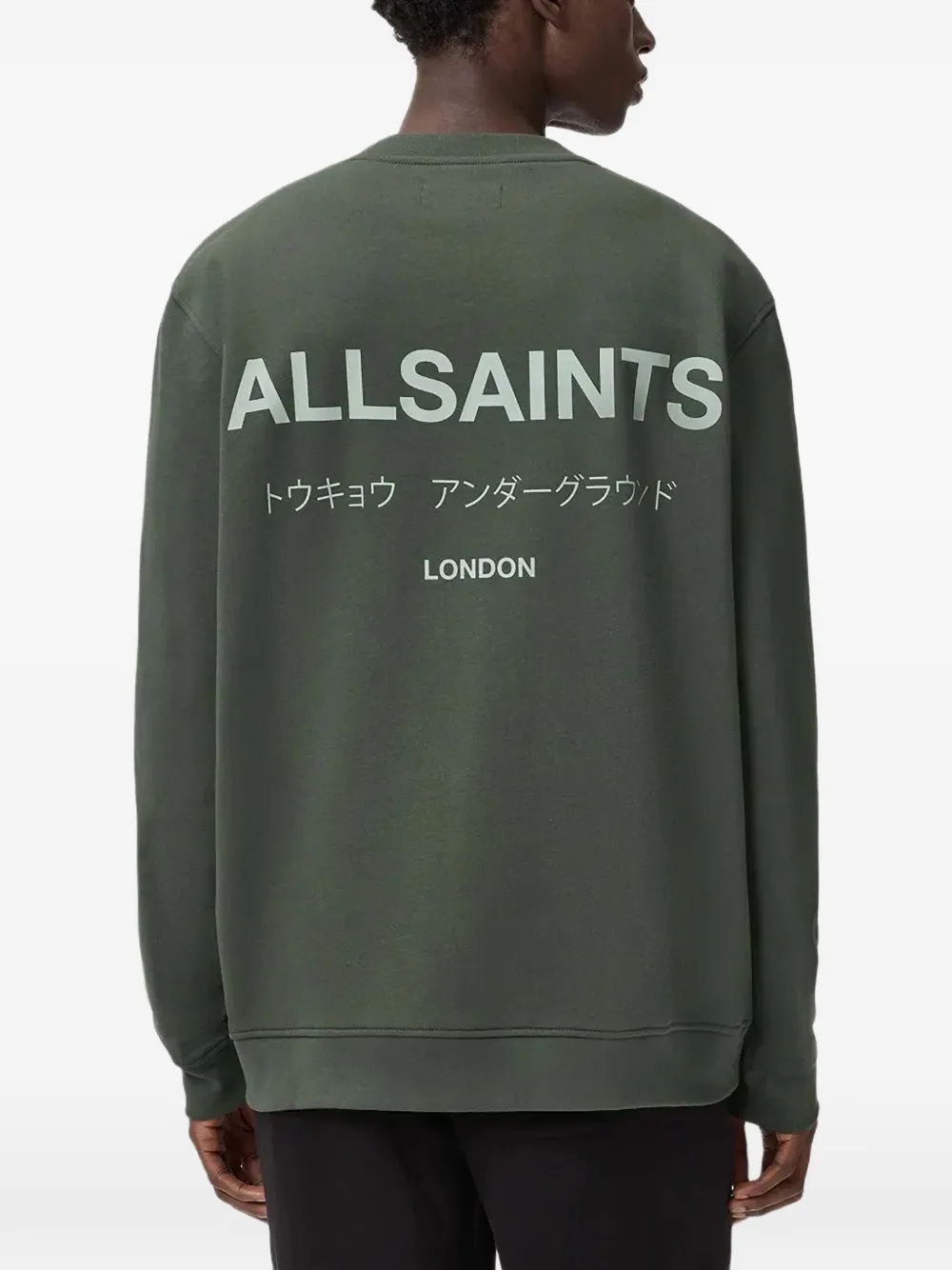 Свободный свитер с круглым вырезом и надписью "Underground" Allsaints, зеленый — фото 3