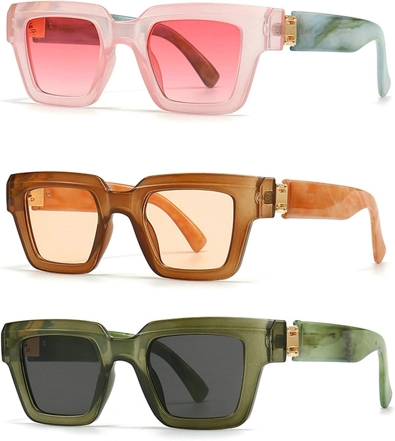 

Солнцезащитные очки Y2K в стиле «квадратные» для женщин, винтажные панк-очки с градиентным переходом цвета, солнцезащитные очки для мужчин Melrose, 3pcs Pink&tea&green Black