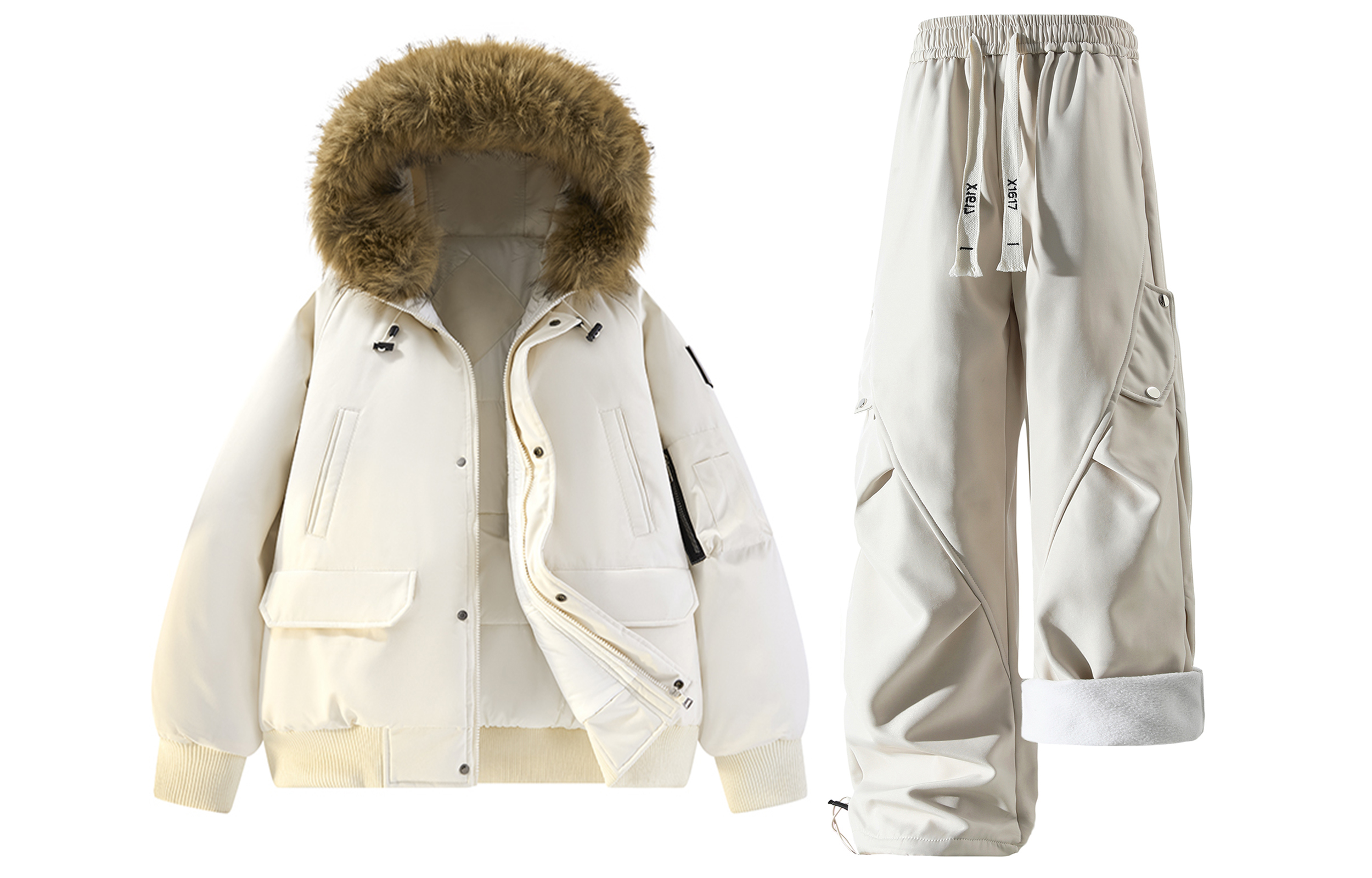 

Повседневный худи Unisex Casual Sportswear X1617, оранжевый top+бежевый fleece-lined pants