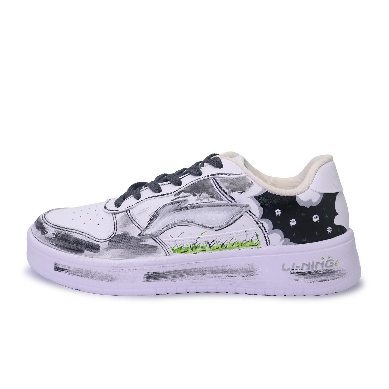 

Li-Ning Li Ning Floating Boat устойчивые к истиранию, легкие и дышащие низкие кроссовки для скейтбординга Unisex Black White Gray