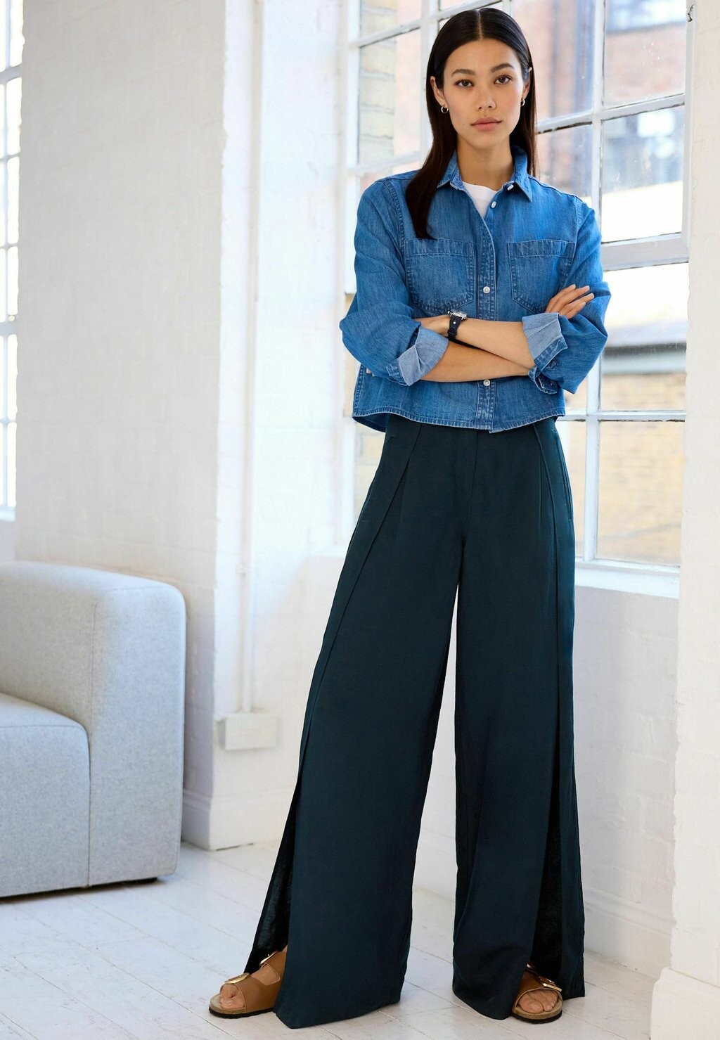 

Брюки WIDE PETITE Next, цвет navy blue