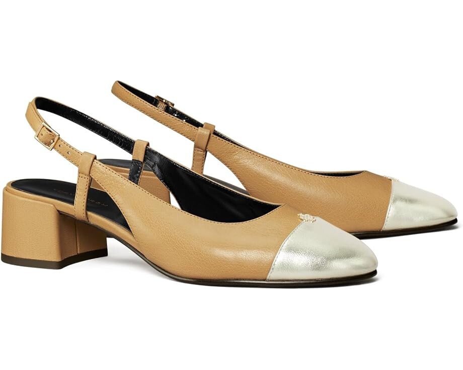 Туфли Tory Burch Cap-Toe Slingback 45mm, цвет Ginger Shortbread/Spark Gold