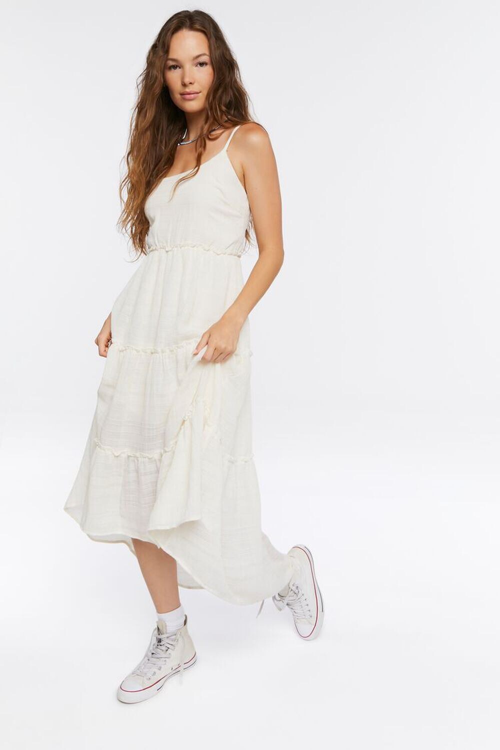 

Многоярусное платье макси на бретелях Forever 21, ванилла