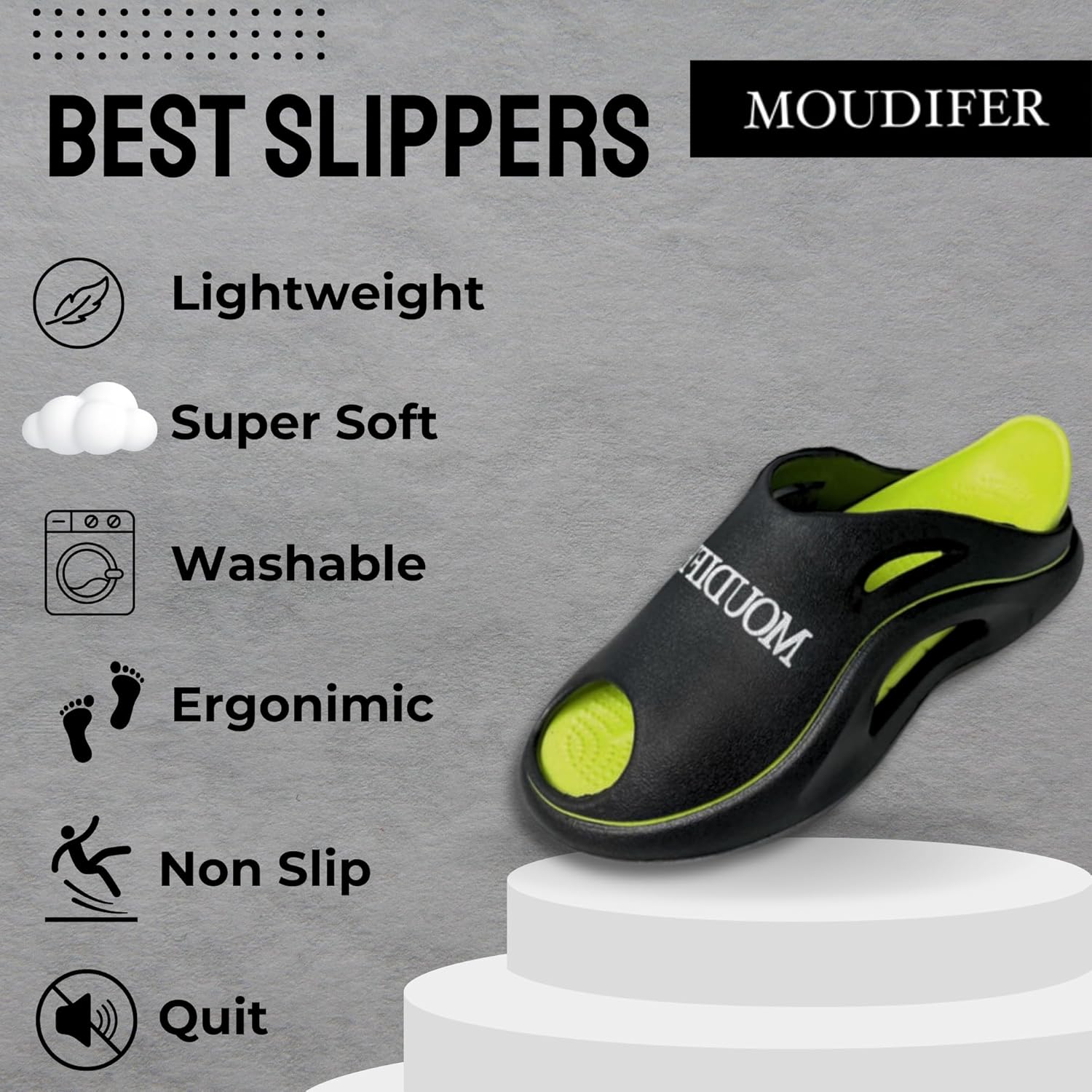 Тапочки Moudifer Cloud для женщин и мужчин- тапочки для дома с поддержкой арки, легкие домашние горки, Толстая подошва и не скользящие сандалии для ванной- унисекс-тапочки- максимальный комфорт и простота в чистке, черный — фото 3