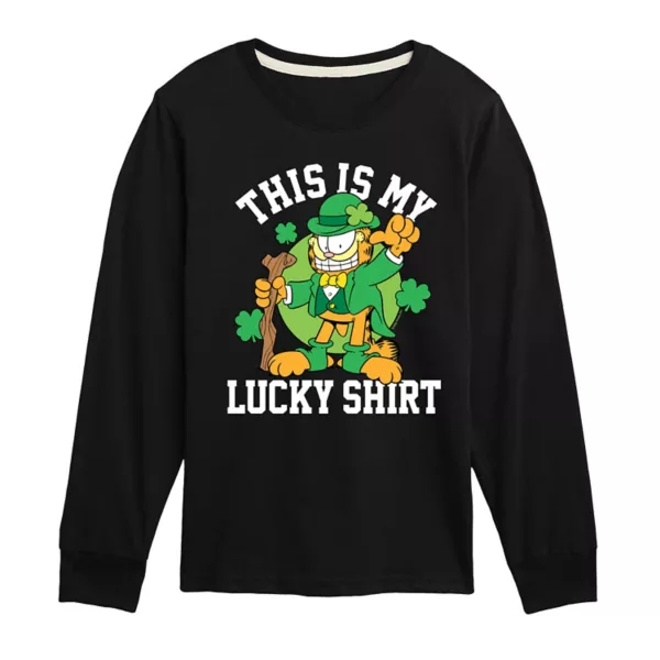 

Футболка с длинным рукавом и принтом «Гарфилд, это моя удача» для мальчиков 8-20 лет Nickelodeon, черный