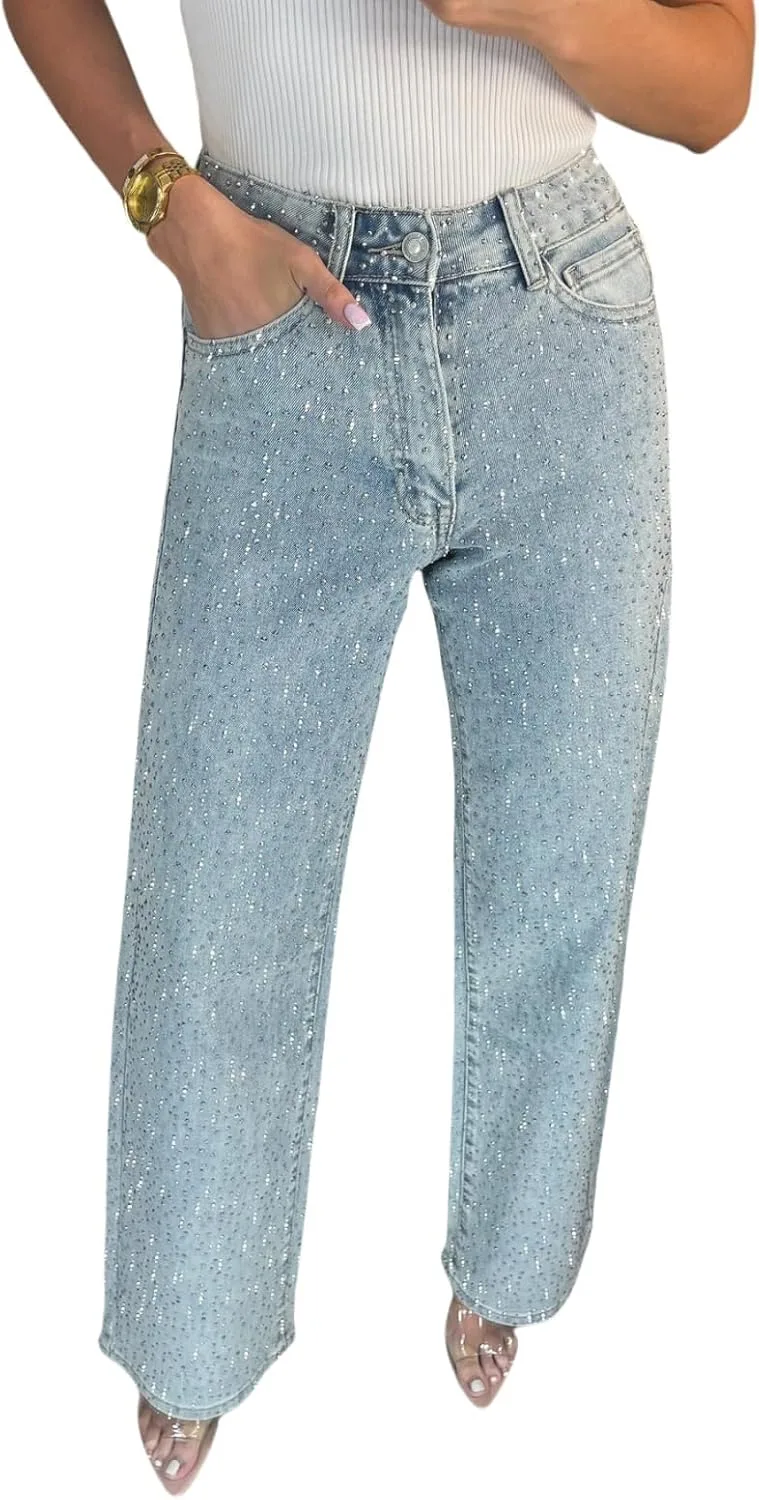 

Женские джинсы Casual с пайетками, высокие, эластичные