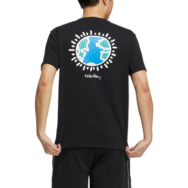 Футболка adidas neo x Keith Haring Crossover Cartoon Earth Pattern Printing Short Sleeve Black, черный — фото 3