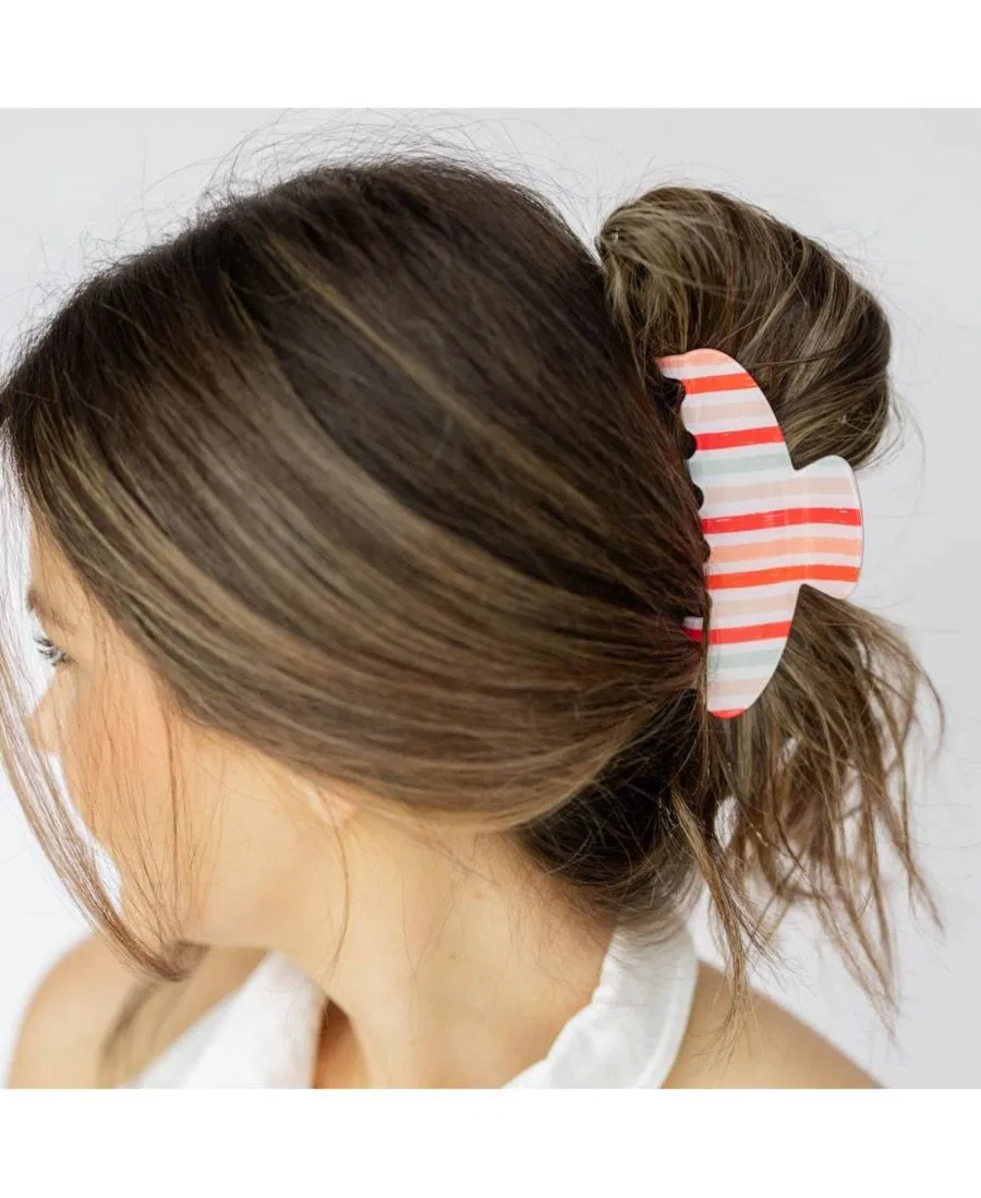 Женская заколка-крабик среднего размера для волос - полосатый закат Headbands Of Hope, красный/оранжевый/розовый — фото 2