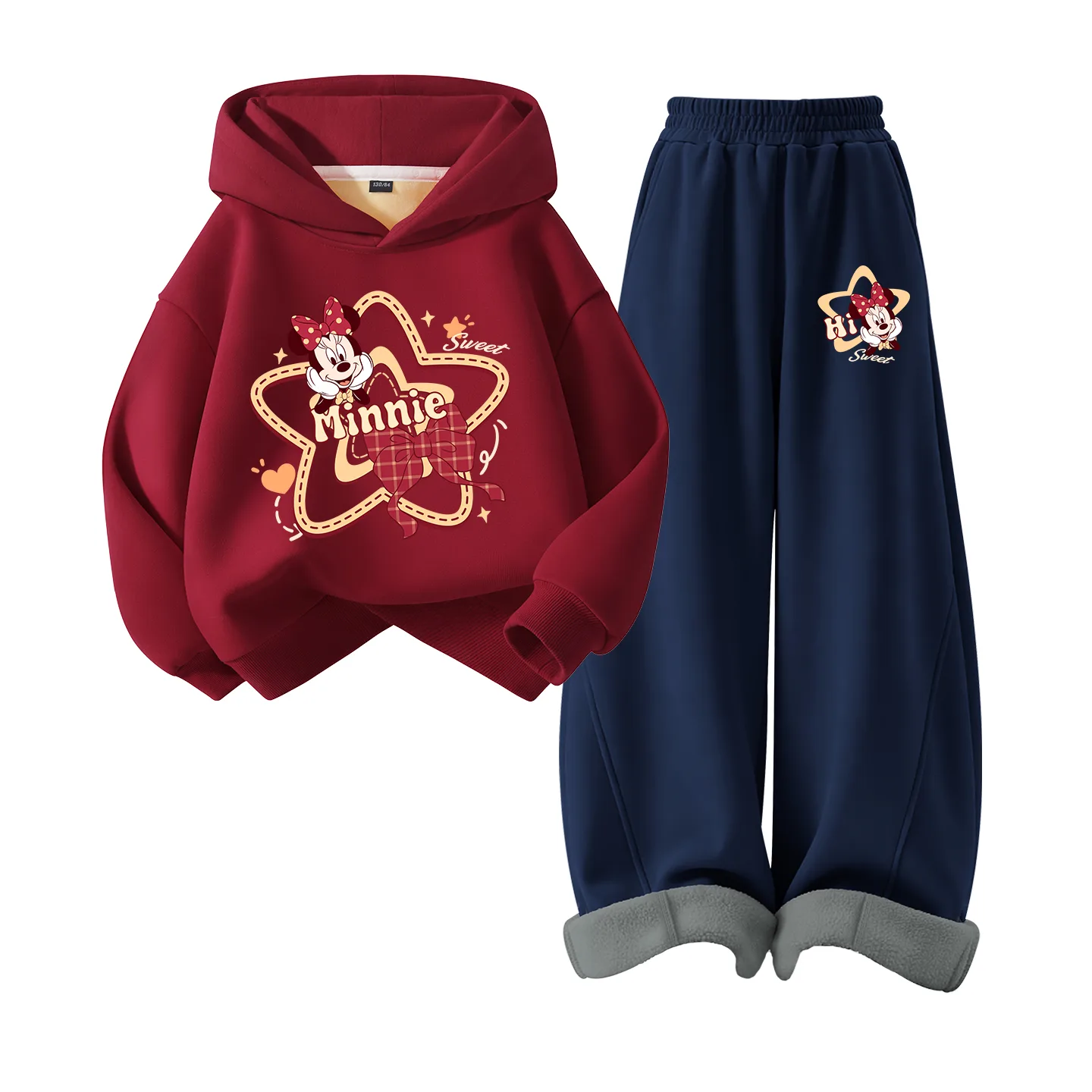 Детская повседневная худи с капюшоном Disney, [Thickened and Fleece-Lined]Diying Ringni Burgundy+Diying Ringni K Heather Gray — фото 3