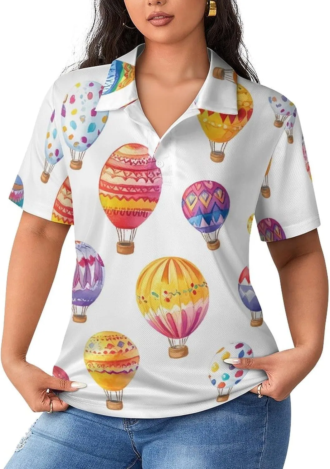 Женское поло Hot Air Balloons, дышащее, короткий рукав, быстросохнущее
